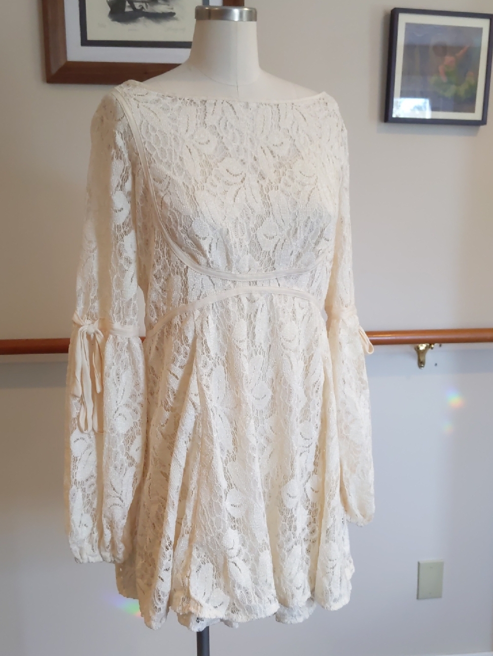 Free People Cream Lace Long-Sleeve Mini Dress